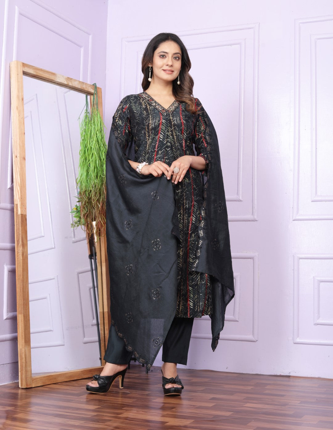 Buy Black Modal Silk Straight Kurta Set Online | Vaanya Kurtis