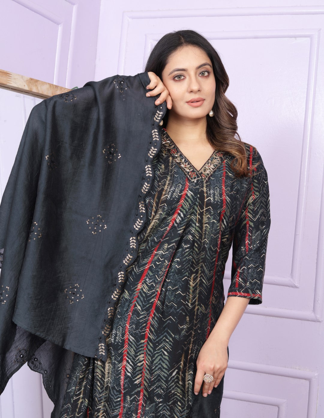 Buy Black Modal Silk Straight Kurta Set Online | Vaanya Kurtis