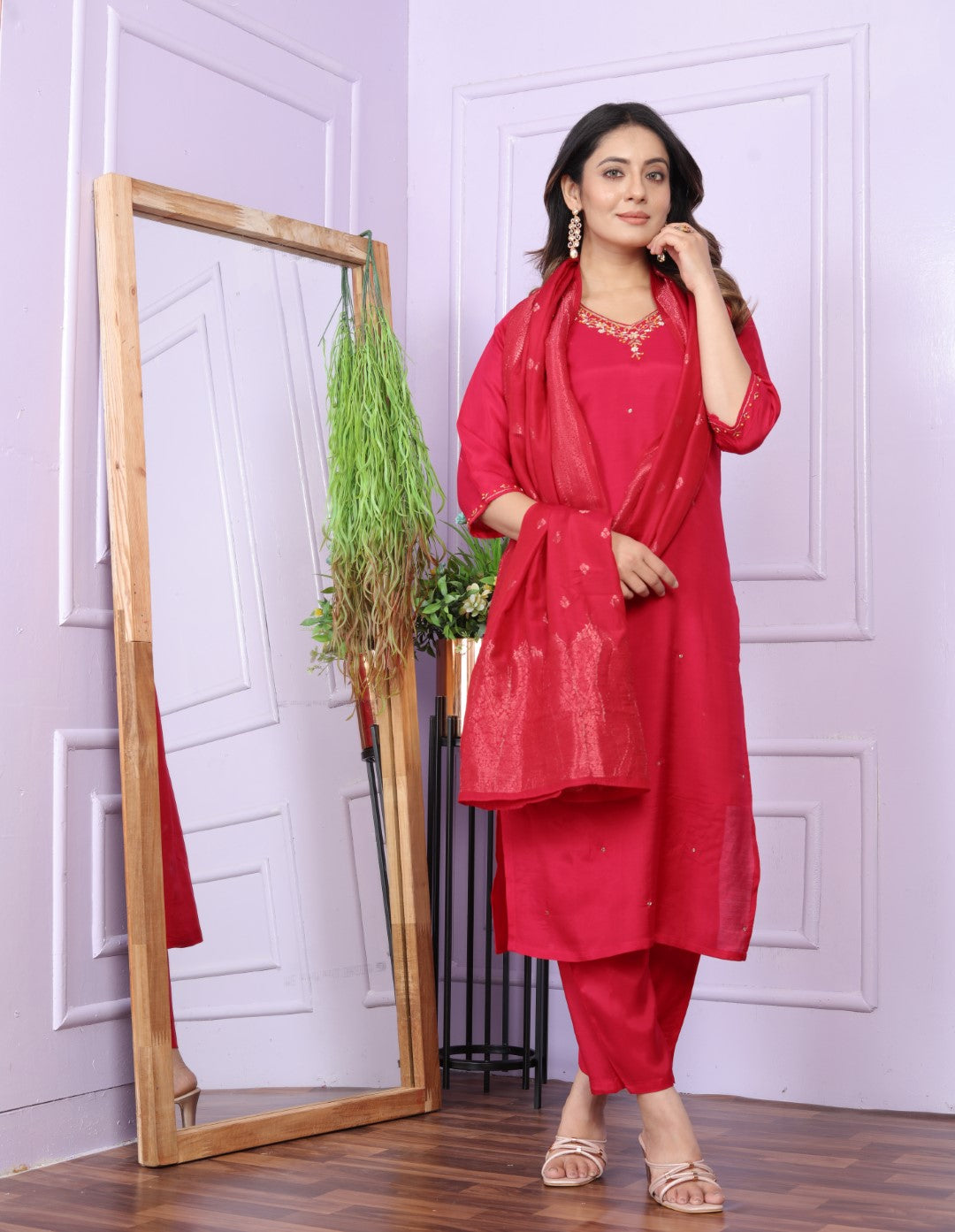 Red Casual Fashion Dupatta Set | Ethnic Style Clothing