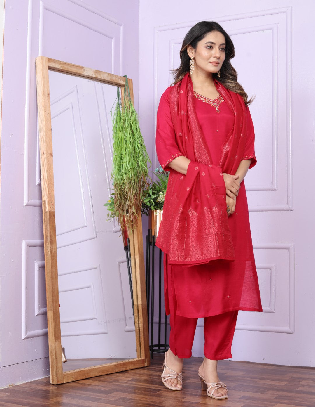 Red Casual Fashion Dupatta Set | Ethnic Style Clothing