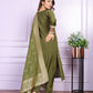 Buy Mehndi Green Viscose Silk Dupatta Set | Vaanya Kurtis