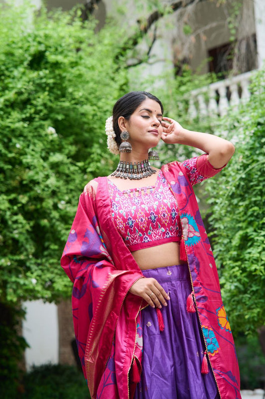Buy Elegant Purple Color Silk Meenakari Lehenga Set Online