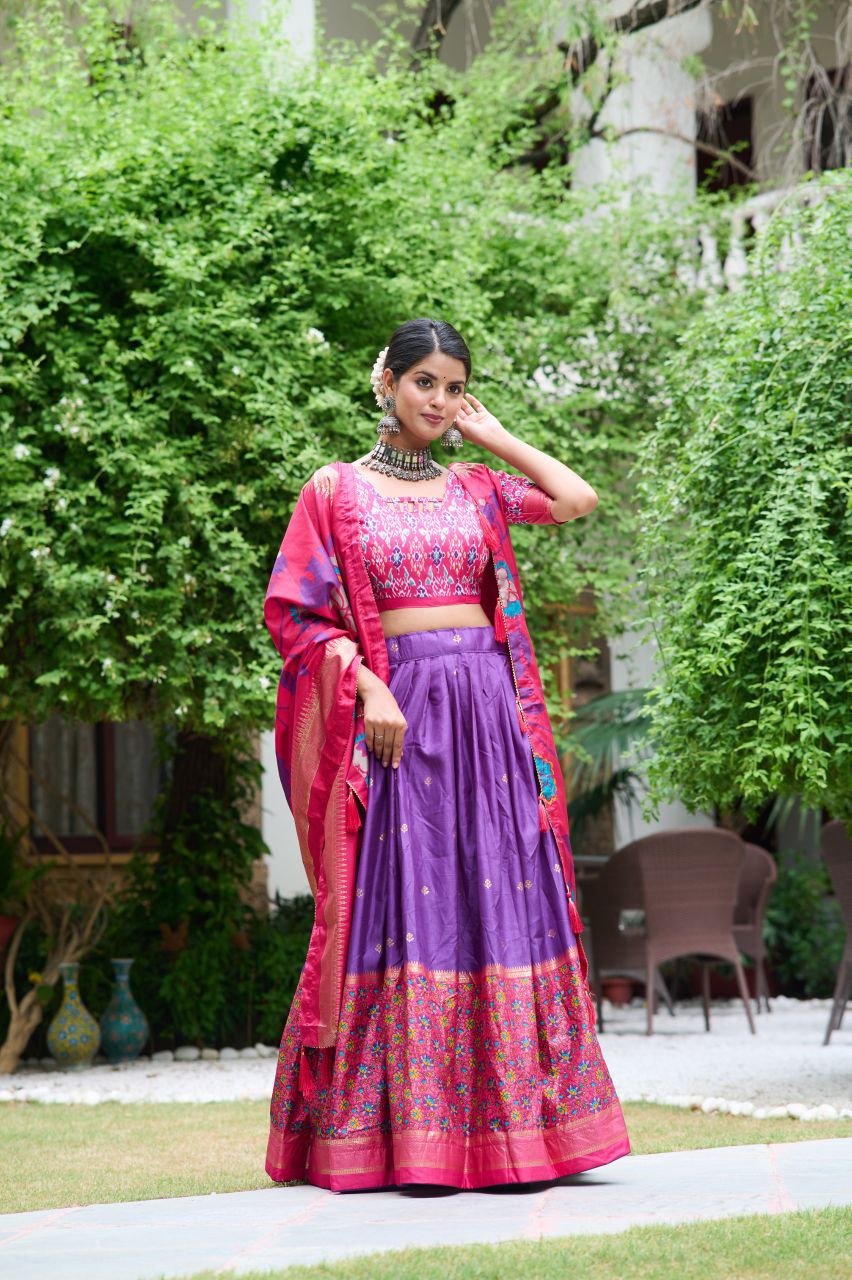 Buy Elegant Purple Color Silk Meenakari Lehenga Set Online